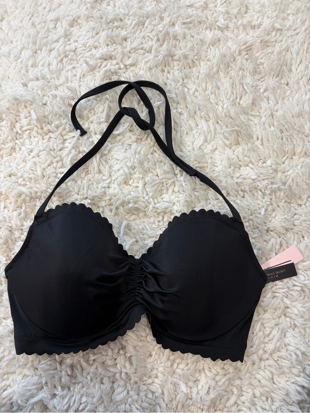 Victoria's Secret Black Scalloped Halter Bikini Top 36D